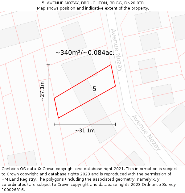 5, AVENUE NOZAY, BROUGHTON, BRIGG, DN20 0TR: Plot and title map