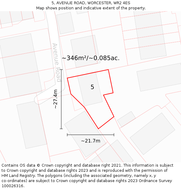 5, AVENUE ROAD, WORCESTER, WR2 4ES: Plot and title map