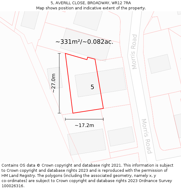 5, AVERILL CLOSE, BROADWAY, WR12 7RA: Plot and title map