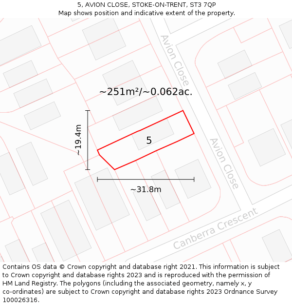 5, AVION CLOSE, STOKE-ON-TRENT, ST3 7QP: Plot and title map