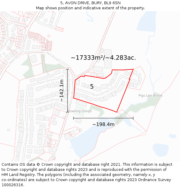 5, AVON DRIVE, BURY, BL9 6SN: Plot and title map