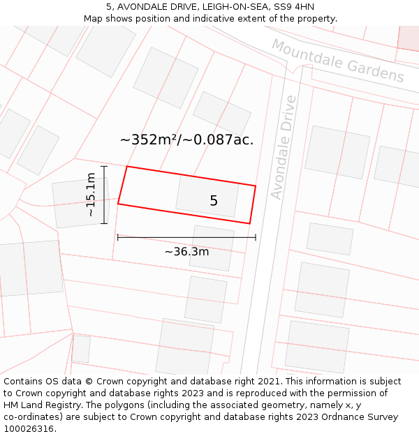 5, AVONDALE DRIVE, LEIGH-ON-SEA, SS9 4HN: Plot and title map