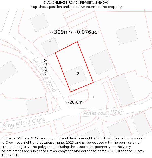 5, AVONLEAZE ROAD, PEWSEY, SN9 5AX: Plot and title map