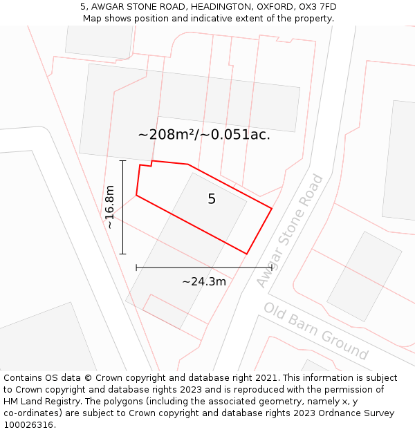 5, AWGAR STONE ROAD, HEADINGTON, OXFORD, OX3 7FD: Plot and title map