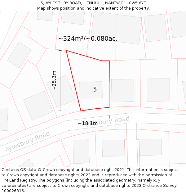 5, AYLESBURY ROAD, HENHULL, NANTWICH, CW5 6YE: Plot and title map