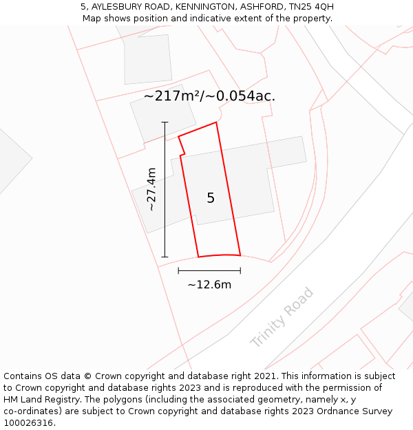 5, AYLESBURY ROAD, KENNINGTON, ASHFORD, TN25 4QH: Plot and title map