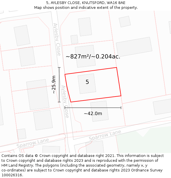5, AYLESBY CLOSE, KNUTSFORD, WA16 8AE: Plot and title map
