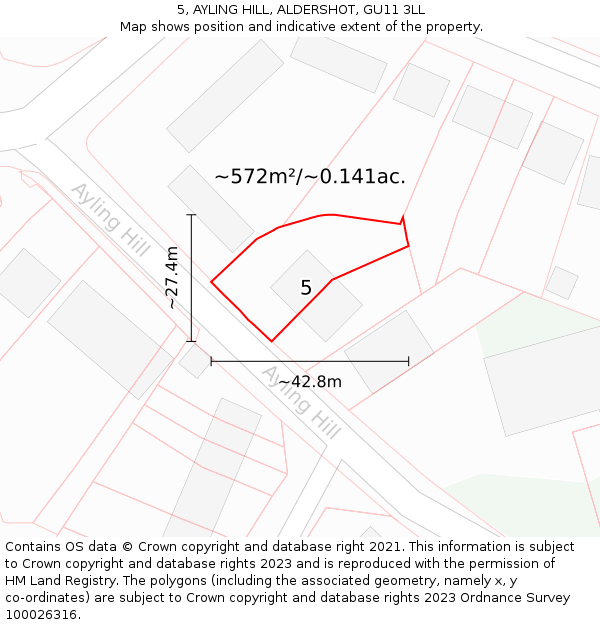 5, AYLING HILL, ALDERSHOT, GU11 3LL: Plot and title map