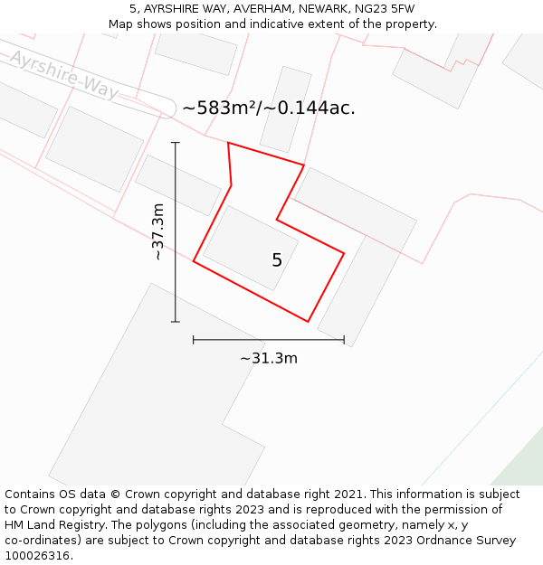 5, AYRSHIRE WAY, AVERHAM, NEWARK, NG23 5FW: Plot and title map