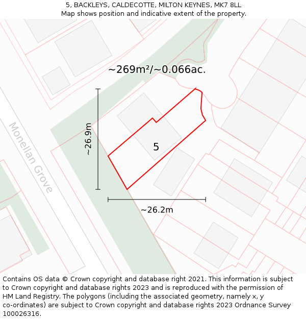 5, BACKLEYS, CALDECOTTE, MILTON KEYNES, MK7 8LL: Plot and title map