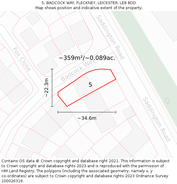 5, BADCOCK WAY, FLECKNEY, LEICESTER, LE8 8DD: Plot and title map