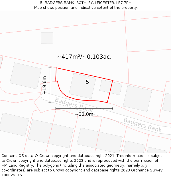 5, BADGERS BANK, ROTHLEY, LEICESTER, LE7 7PH: Plot and title map