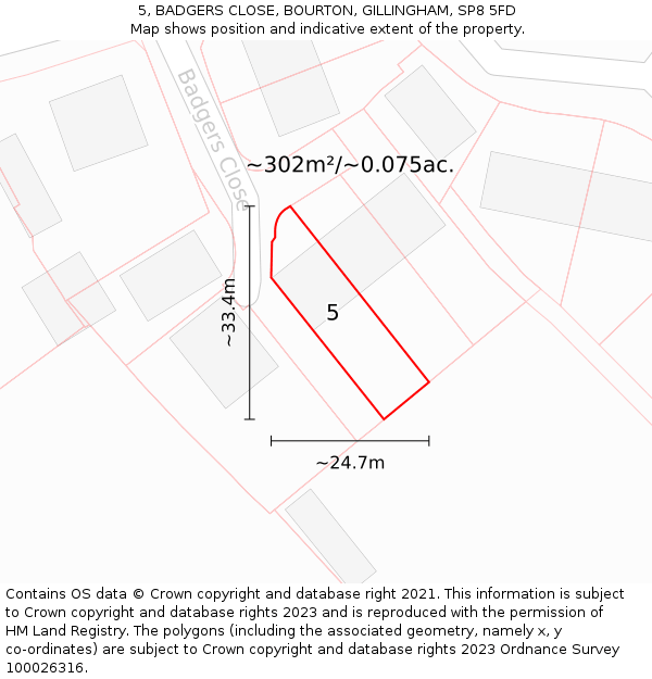 5, BADGERS CLOSE, BOURTON, GILLINGHAM, SP8 5FD: Plot and title map