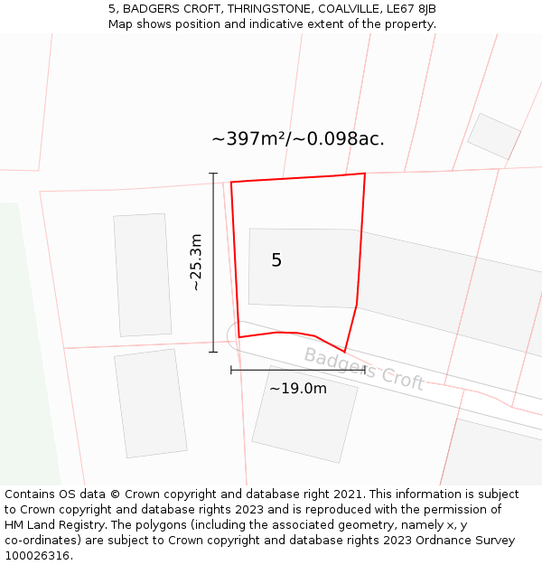 5, BADGERS CROFT, THRINGSTONE, COALVILLE, LE67 8JB: Plot and title map