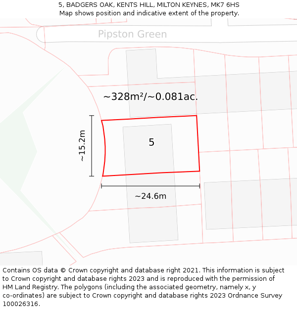 5, BADGERS OAK, KENTS HILL, MILTON KEYNES, MK7 6HS: Plot and title map