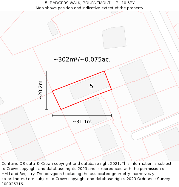 5, BADGERS WALK, BOURNEMOUTH, BH10 5BY: Plot and title map