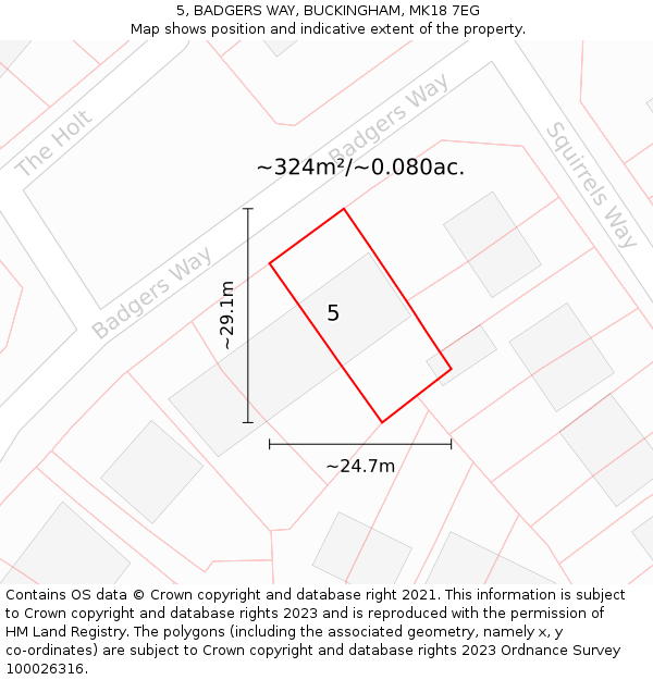 5, BADGERS WAY, BUCKINGHAM, MK18 7EG: Plot and title map