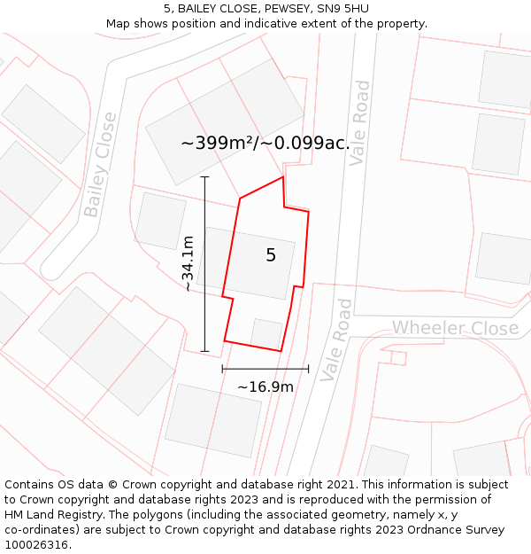 5, BAILEY CLOSE, PEWSEY, SN9 5HU: Plot and title map