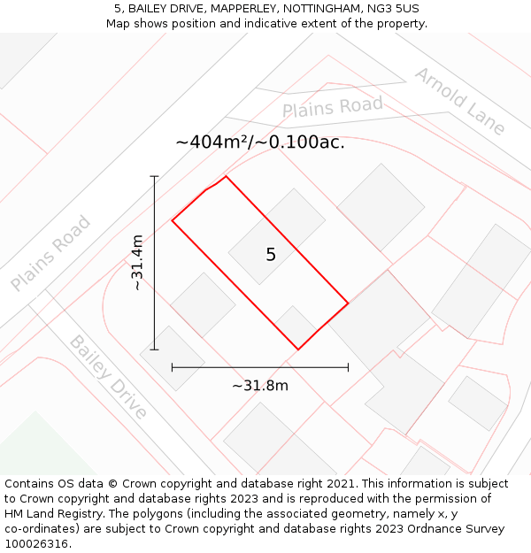 5, BAILEY DRIVE, MAPPERLEY, NOTTINGHAM, NG3 5US: Plot and title map