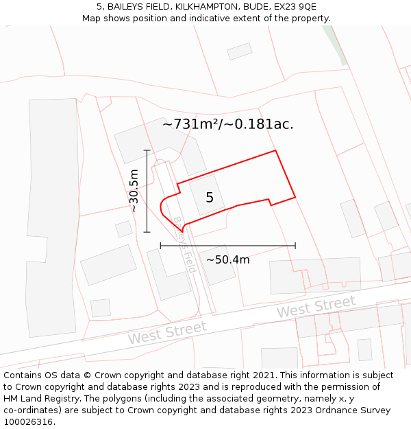 5, BAILEYS FIELD, KILKHAMPTON, BUDE, EX23 9QE: Plot and title map