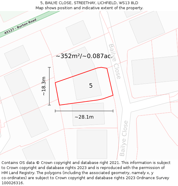 5, BAILYE CLOSE, STREETHAY, LICHFIELD, WS13 8LD: Plot and title map