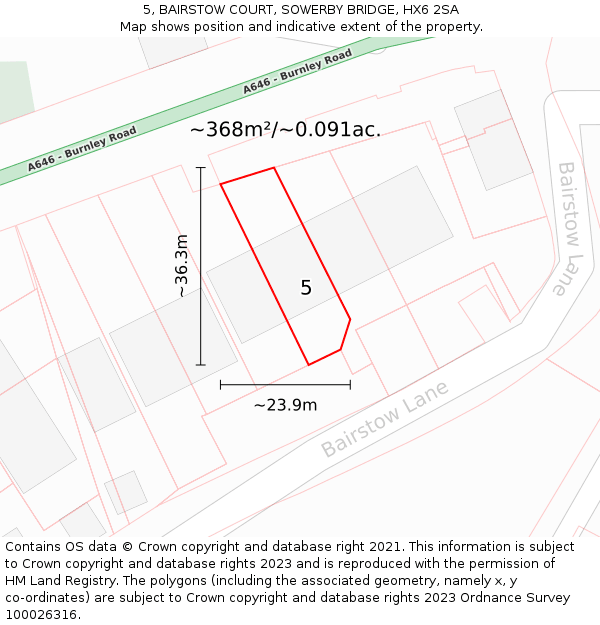 5, BAIRSTOW COURT, SOWERBY BRIDGE, HX6 2SA: Plot and title map