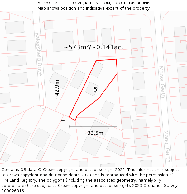 5, BAKERSFIELD DRIVE, KELLINGTON, GOOLE, DN14 0NN: Plot and title map