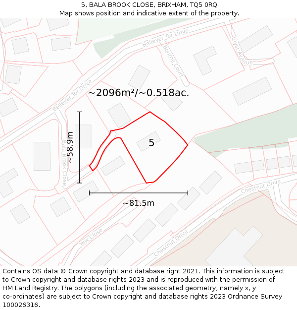 5, BALA BROOK CLOSE, BRIXHAM, TQ5 0RQ: Plot and title map