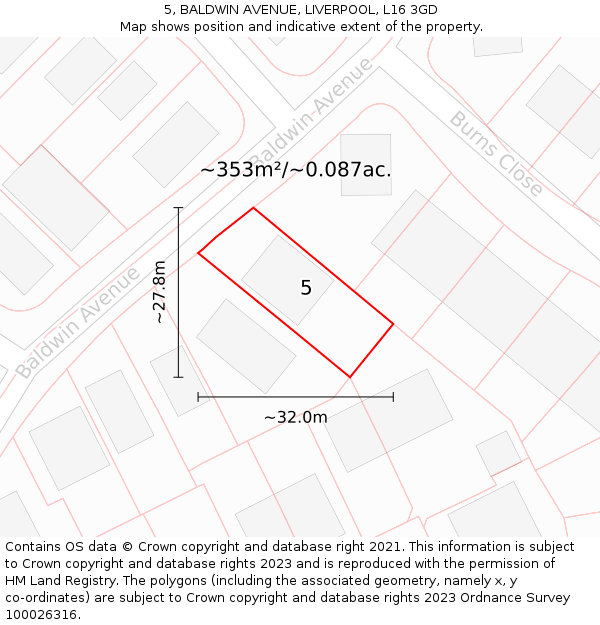 5, BALDWIN AVENUE, LIVERPOOL, L16 3GD: Plot and title map