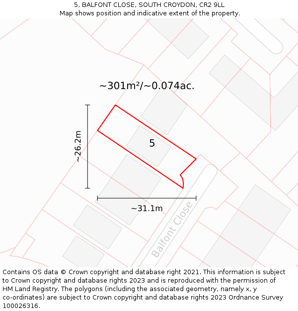 5, BALFONT CLOSE, SOUTH CROYDON, CR2 9LL: Plot and title map