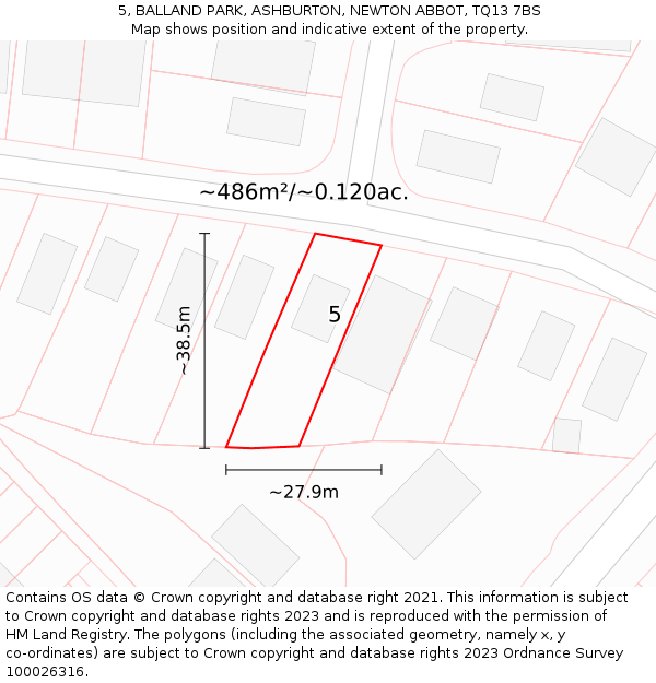 5, BALLAND PARK, ASHBURTON, NEWTON ABBOT, TQ13 7BS: Plot and title map