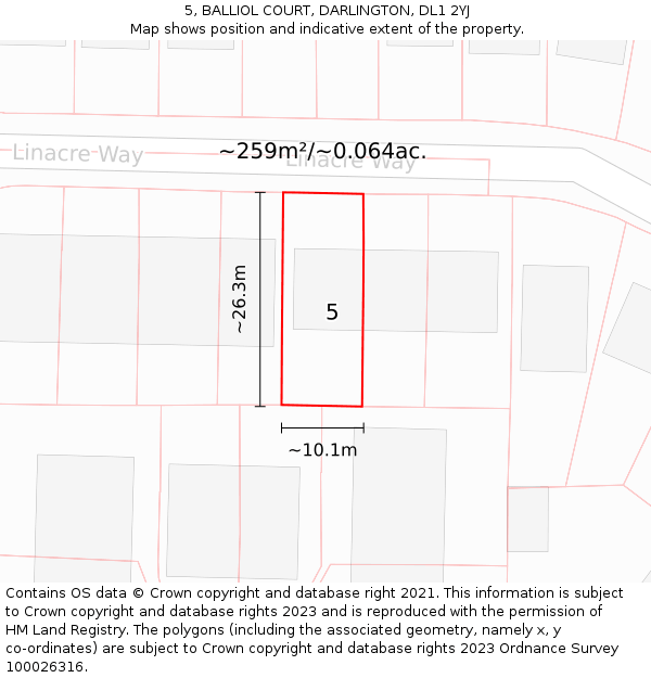 5, BALLIOL COURT, DARLINGTON, DL1 2YJ: Plot and title map