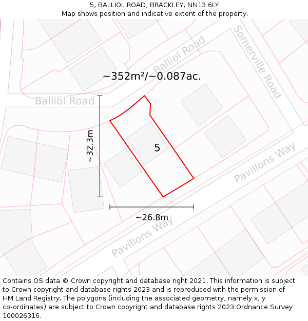 5, BALLIOL ROAD, BRACKLEY, NN13 6LY: Plot and title map