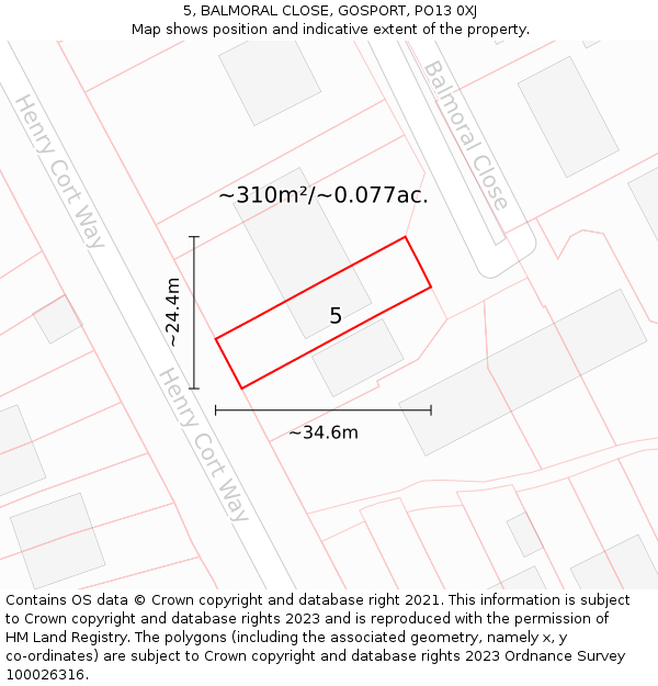 5, BALMORAL CLOSE, GOSPORT, PO13 0XJ: Plot and title map