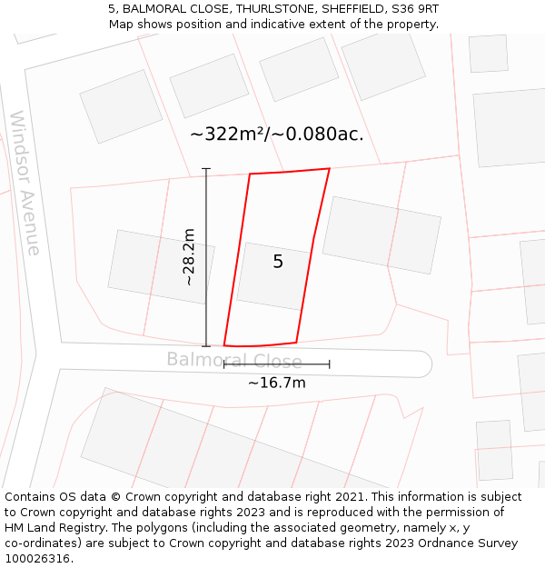 5, BALMORAL CLOSE, THURLSTONE, SHEFFIELD, S36 9RT: Plot and title map