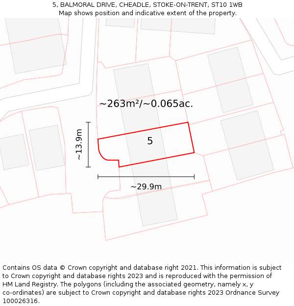 5, BALMORAL DRIVE, CHEADLE, STOKE-ON-TRENT, ST10 1WB: Plot and title map