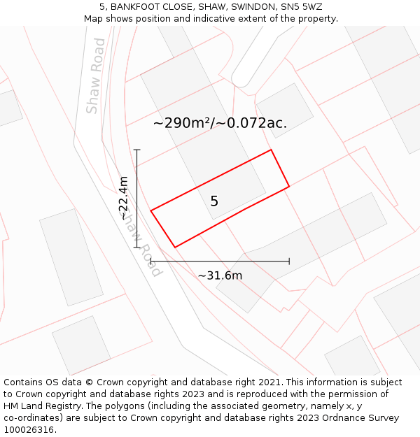 5, BANKFOOT CLOSE, SHAW, SWINDON, SN5 5WZ: Plot and title map