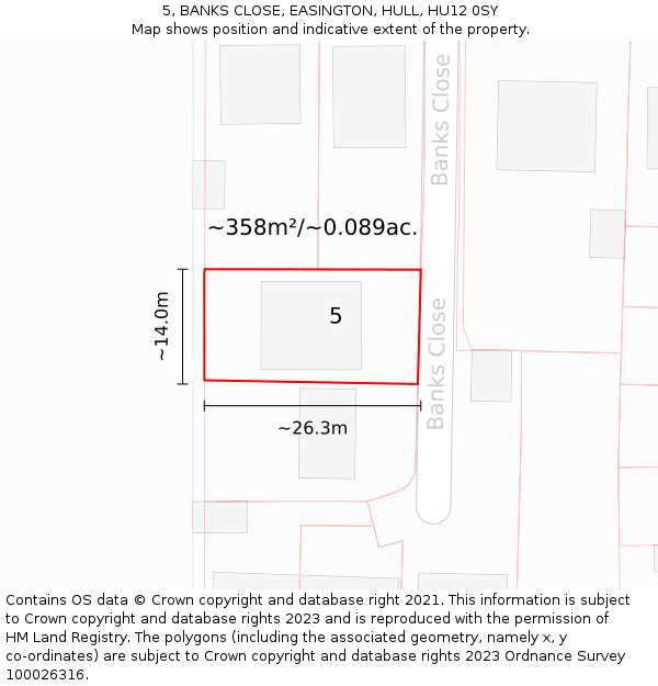 5, BANKS CLOSE, EASINGTON, HULL, HU12 0SY: Plot and title map