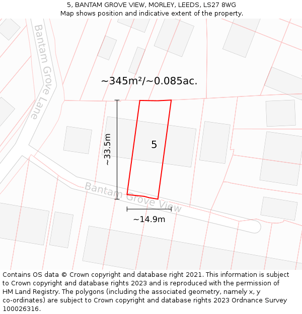 5, BANTAM GROVE VIEW, MORLEY, LEEDS, LS27 8WG: Plot and title map