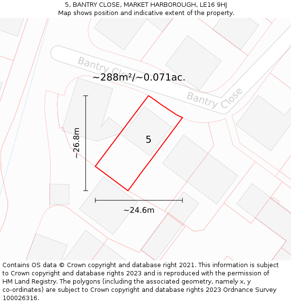 5, BANTRY CLOSE, MARKET HARBOROUGH, LE16 9HJ: Plot and title map