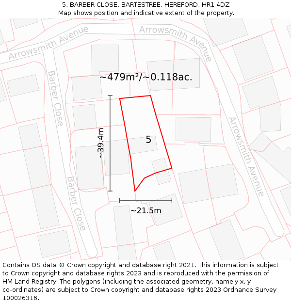 5, BARBER CLOSE, BARTESTREE, HEREFORD, HR1 4DZ: Plot and title map