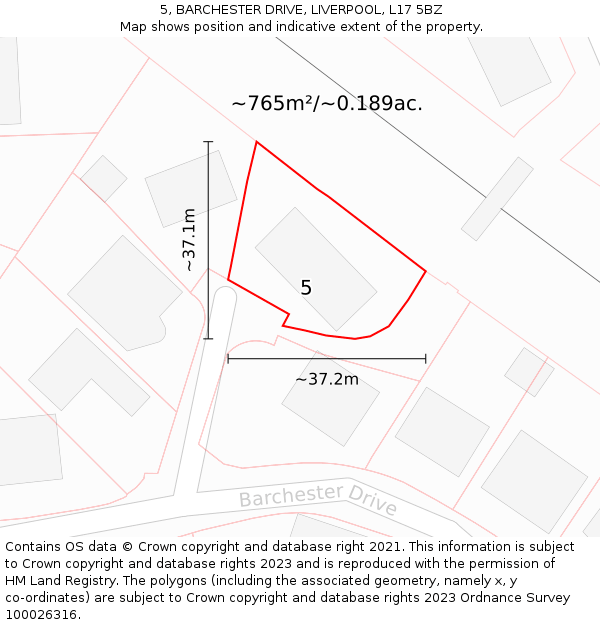 5, BARCHESTER DRIVE, LIVERPOOL, L17 5BZ: Plot and title map