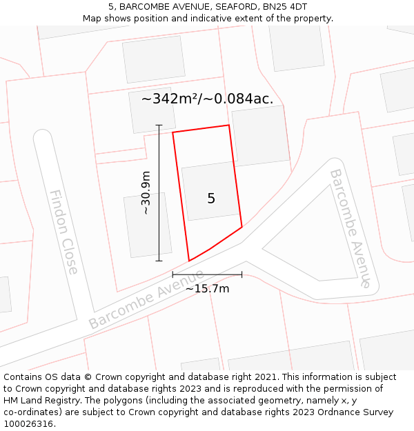 5, BARCOMBE AVENUE, SEAFORD, BN25 4DT: Plot and title map