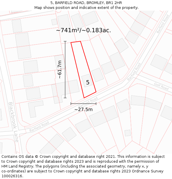 5, BARFIELD ROAD, BROMLEY, BR1 2HR: Plot and title map