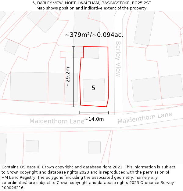 5, BARLEY VIEW, NORTH WALTHAM, BASINGSTOKE, RG25 2ST: Plot and title map