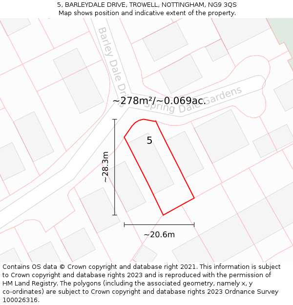 5, BARLEYDALE DRIVE, TROWELL, NOTTINGHAM, NG9 3QS: Plot and title map