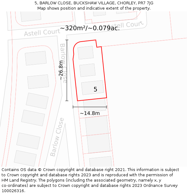 5, BARLOW CLOSE, BUCKSHAW VILLAGE, CHORLEY, PR7 7JG: Plot and title map