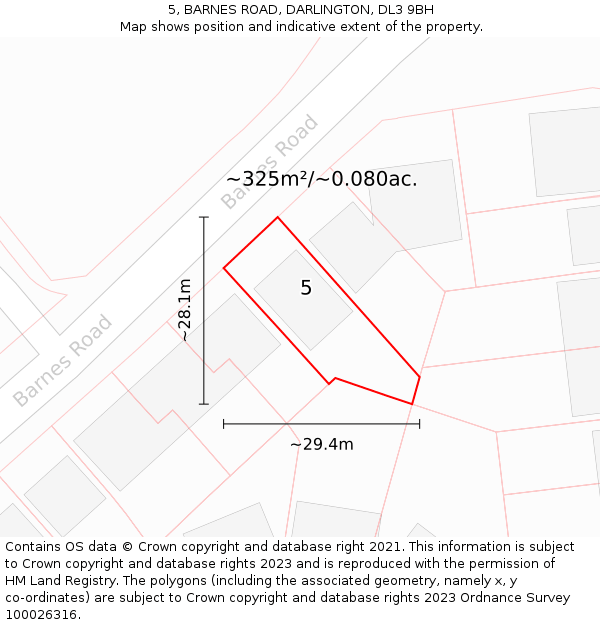 5, BARNES ROAD, DARLINGTON, DL3 9BH: Plot and title map