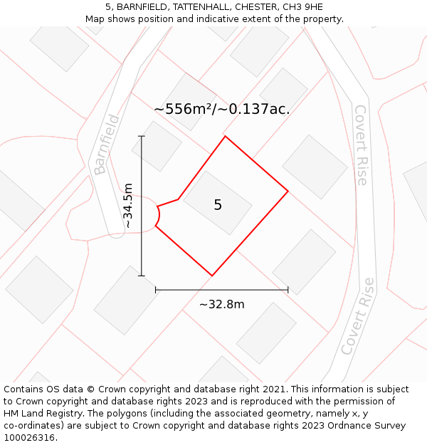 5, BARNFIELD, TATTENHALL, CHESTER, CH3 9HE: Plot and title map