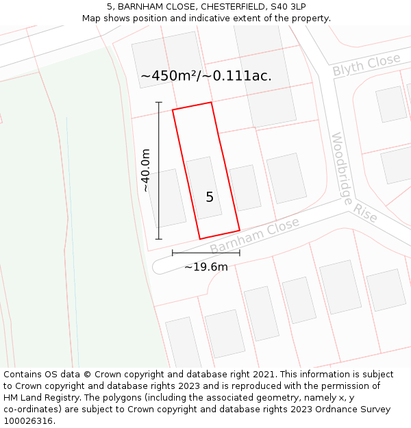 5, BARNHAM CLOSE, CHESTERFIELD, S40 3LP: Plot and title map